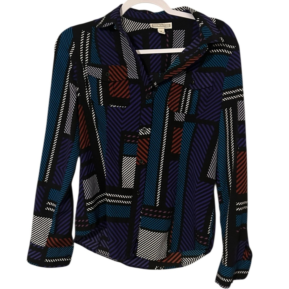 Dana Buchman Abstract women long sleeve pocket button up shirt multicolor size S